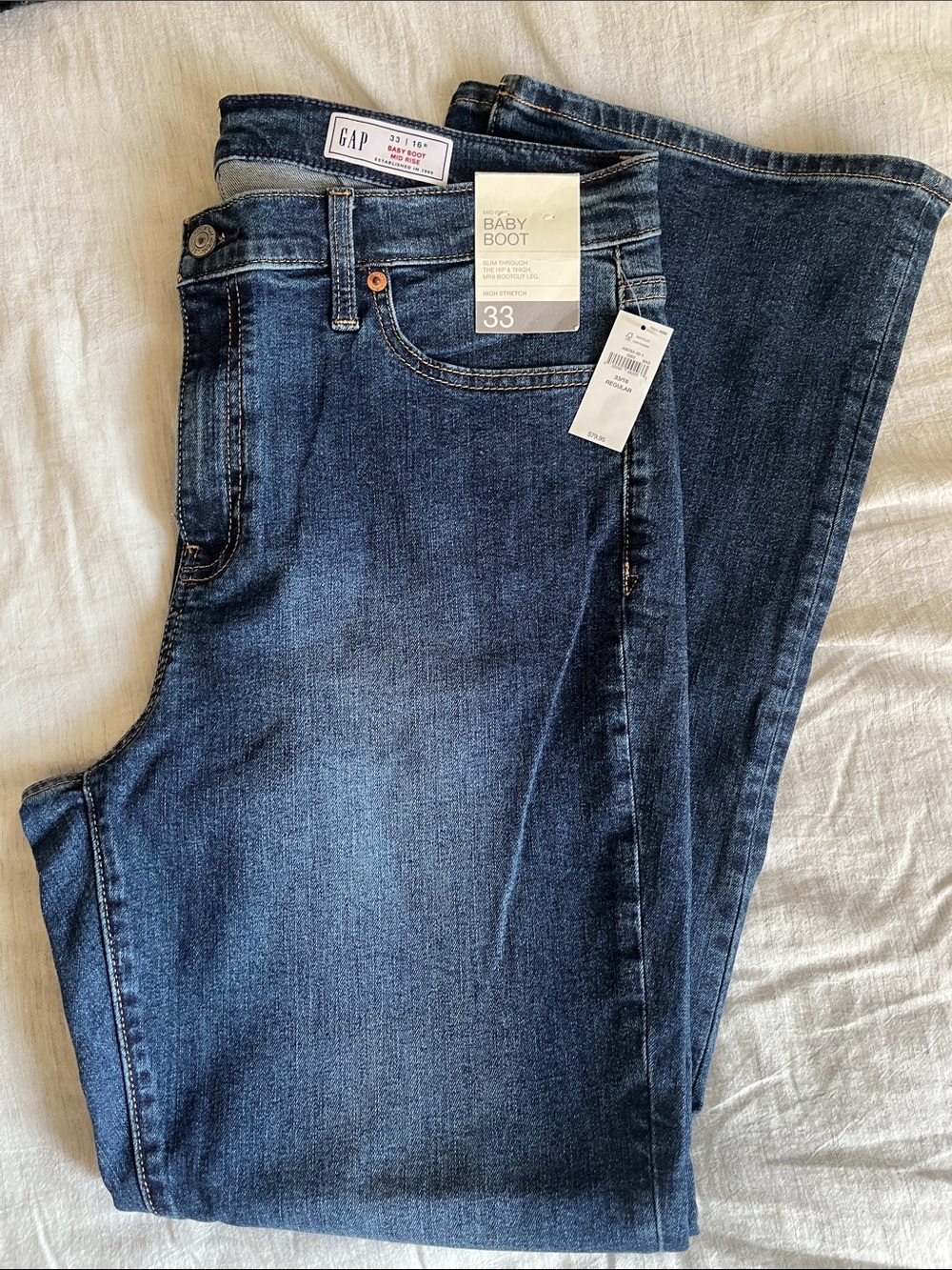 Gap Dark Indigo Baby Boot Jeans 33/16R NWT